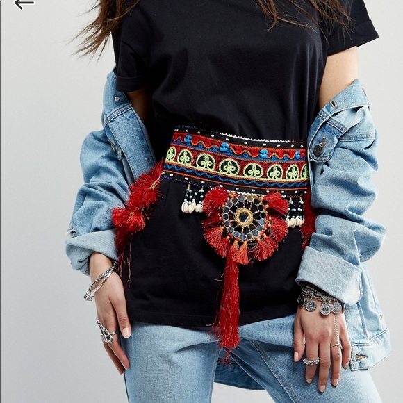 Reclaimed Vintage Accessories - Embellished Tassels & Beads Belt - Multi